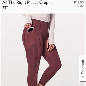 Lululemon All The Right Places Crop size 10